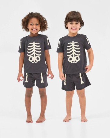 Sibling Matching Halloween Glow in the Dark Skeleton Unisex Younger Kids Australian Cotton Pyjama Set