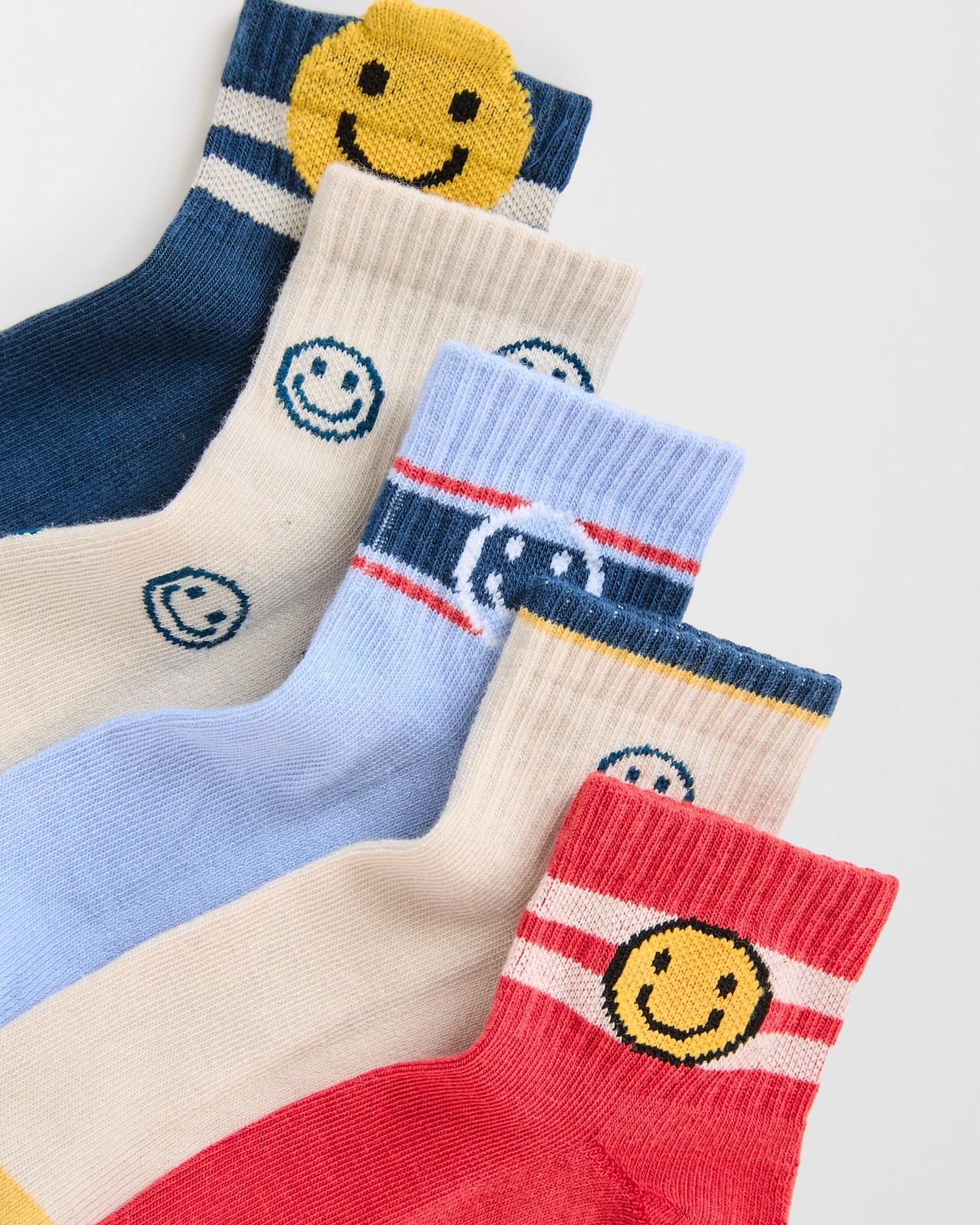 Maxx 5 Pack Boys Rib Quarter Crew Socks - Happy Face 2 of 3