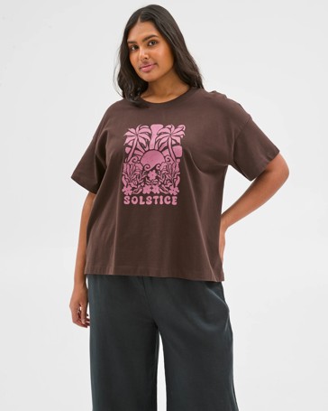 Plus Size Australian Cotton Graphic Split Hem T-Shirt