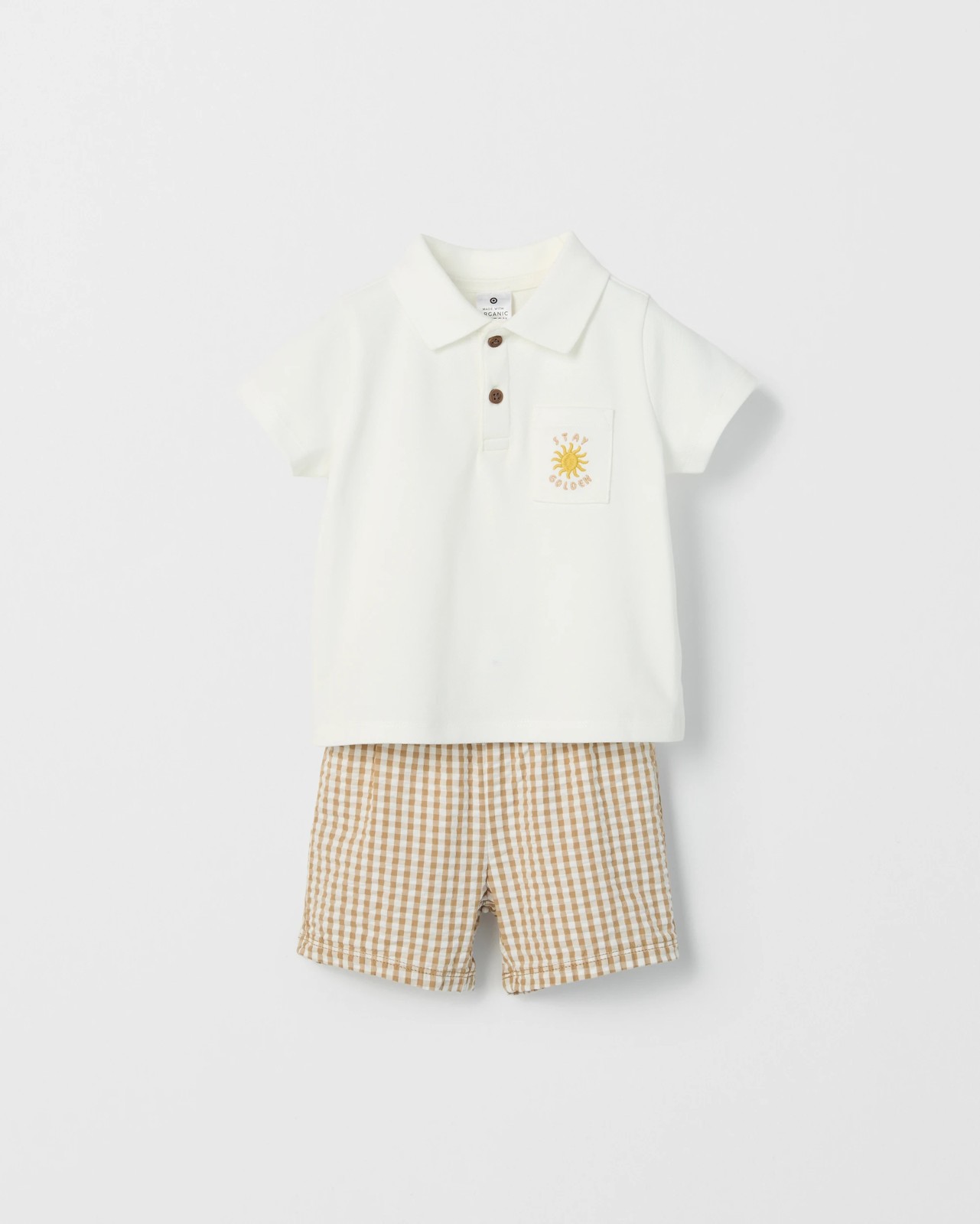 Baby Polo Top and Shorts 2 Piece Set - Neutral Stay Golden 4 of 6