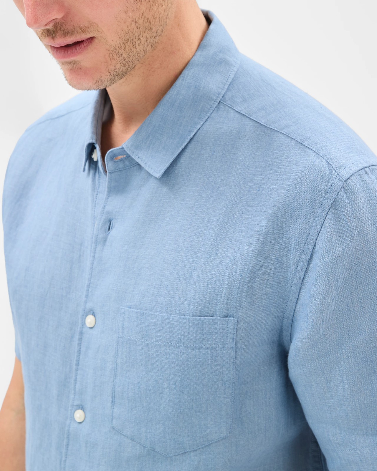 European Linen Short Sleeve Shirt - Denim Blue 4 of 6