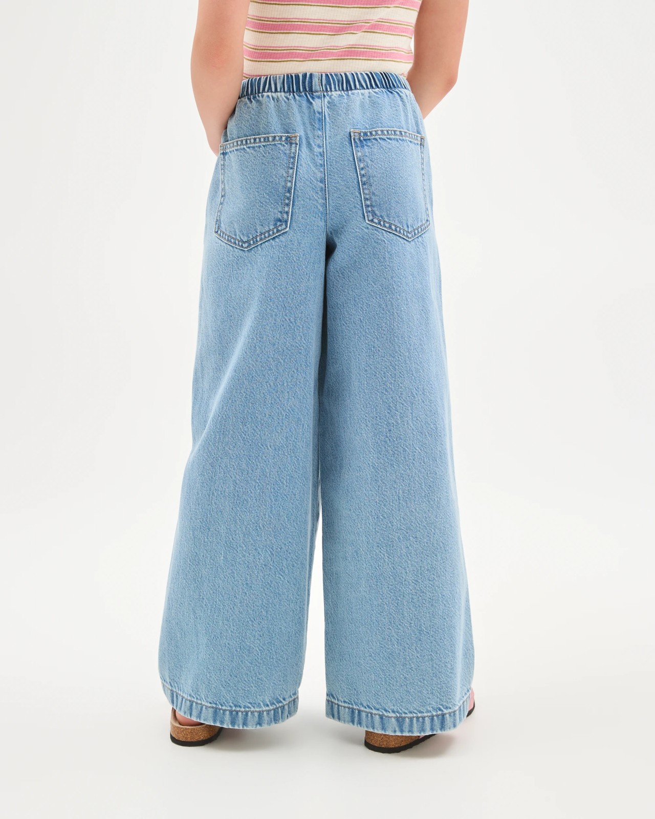 Cotton Embroidered Pull On Wide Leg Denim Pants 4 of 5