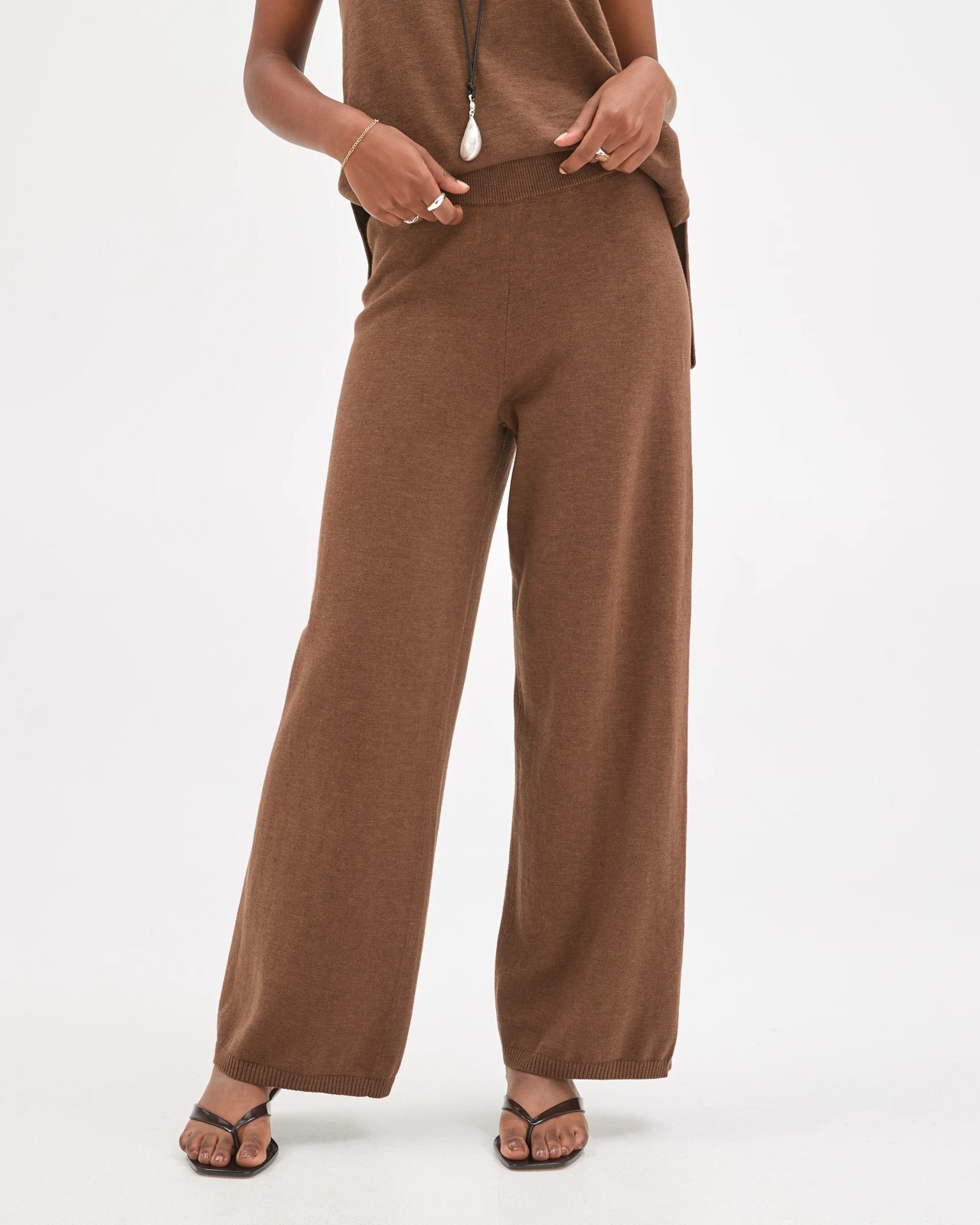 Petites Australian Cotton Blend Wide Leg Knit Pants 3 of 5