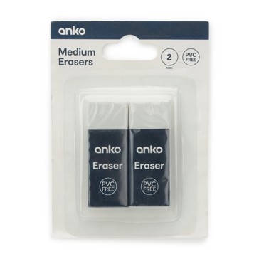 2 Pack Medium Erasers - Anko