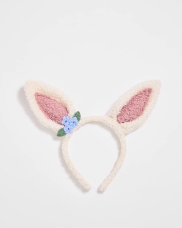 Kids Shearling Crochet Flowers Bunny Ears Headband