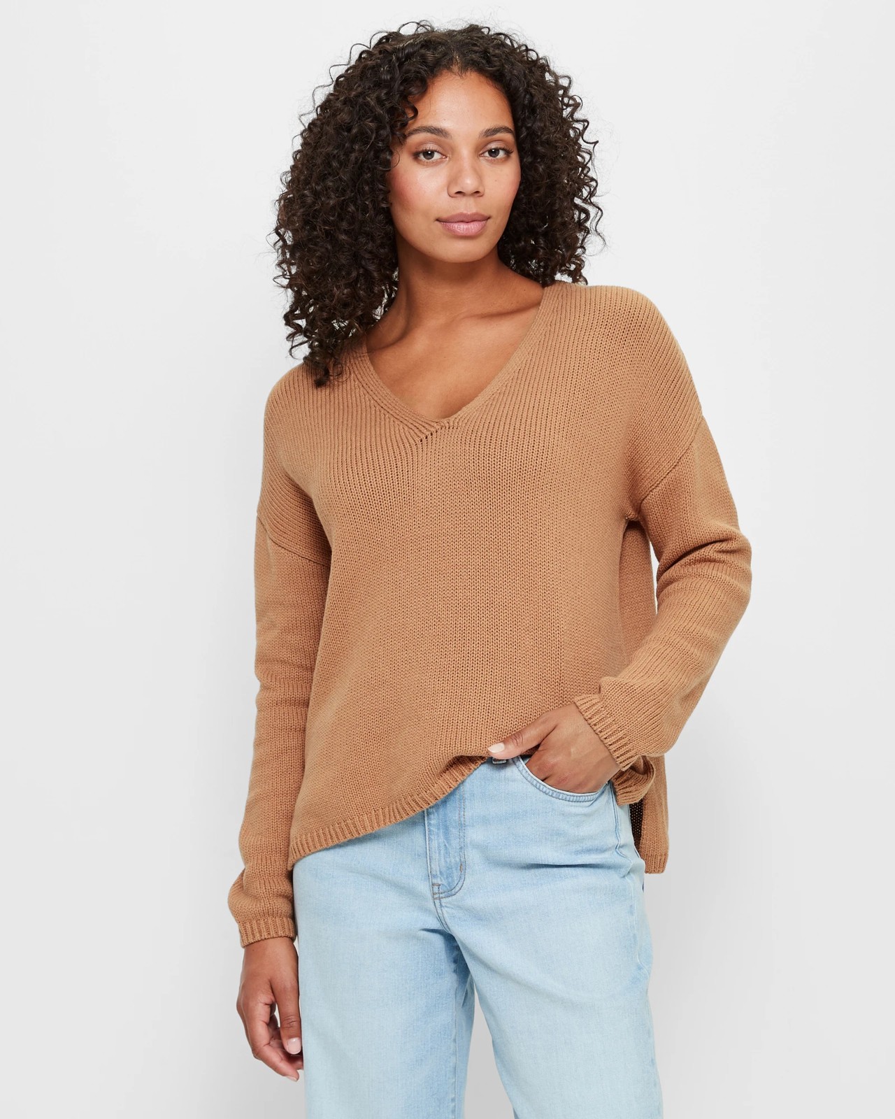 Tan v shop neck sweater