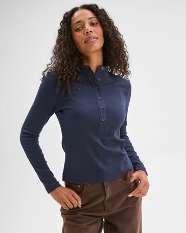 Australian Cotton Long Sleeve Mock Neck Henley Top