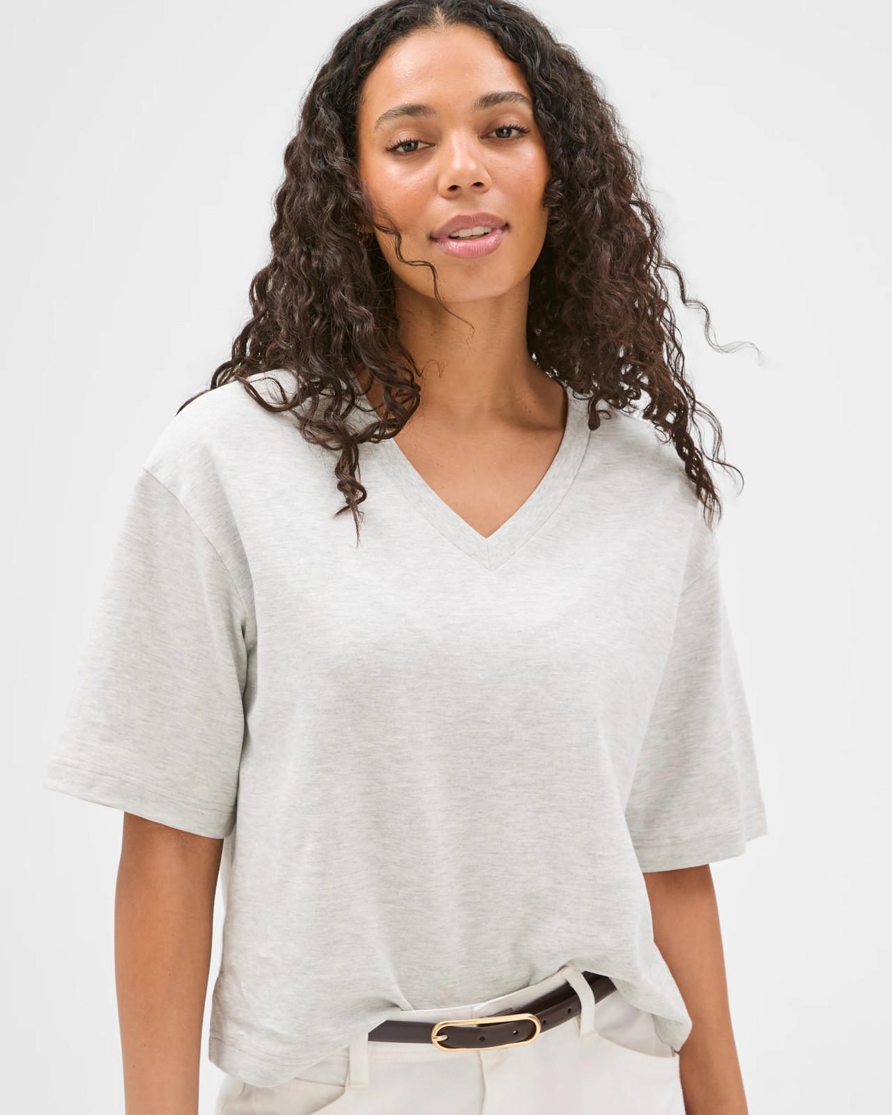 Australian Cotton Heavyweight V-Neck Boxy T-Shirt - Grey 4 of 6