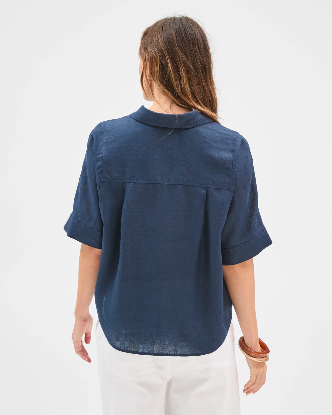 European Linen Short Sleeve Shirt - Navy Blazer 6 of 6