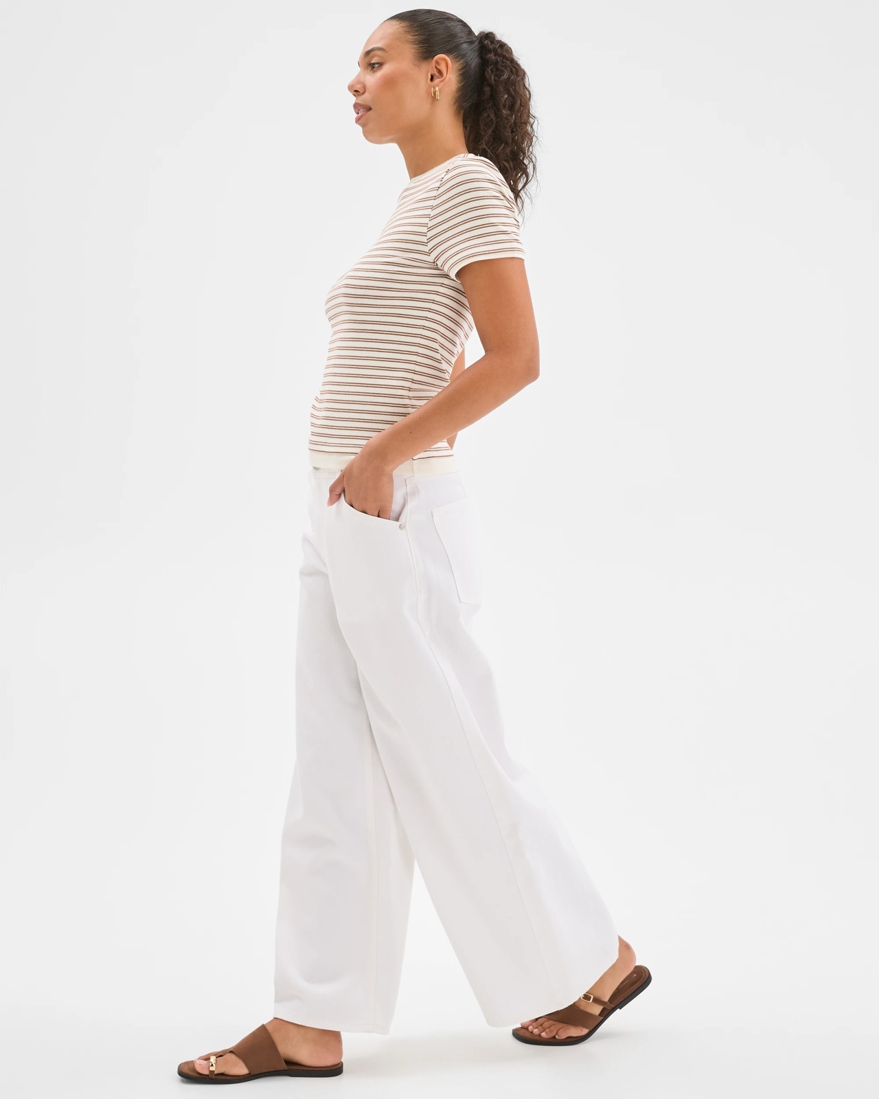 Soft Touch Double Layer Fitted T-Shirt - Butterscotch/Cloud Dancer Stripe 3 of 6