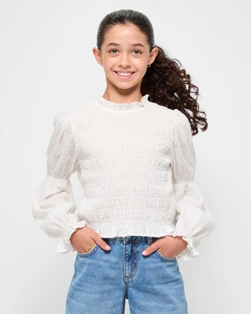 Shirred Elastic Long Sleeve Top