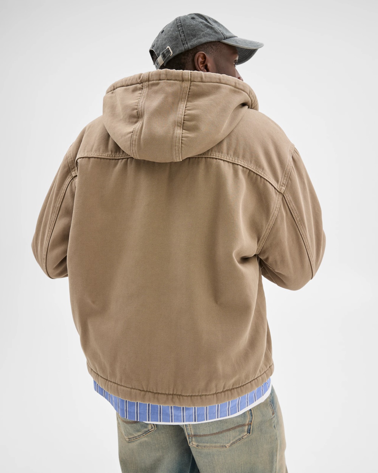 Commons Heavyweight Washed Hooded Worker Jacket - Khaki 6 of 6