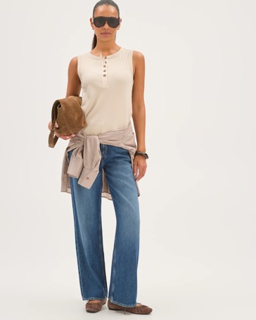 Australian Cotton Henley Neck Rib Tank Top