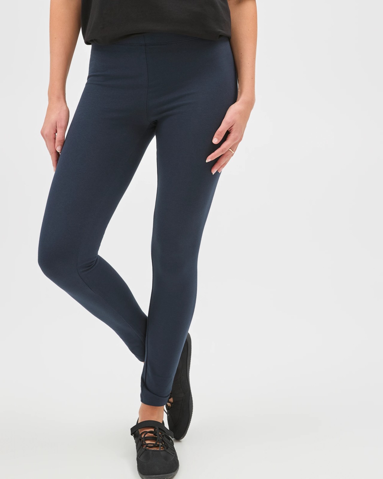 Active Australian Cotton Full Length Stretch Leggings - Navy Blue 2 of 6