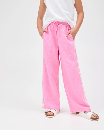 Australian Cotton Blend Textured Side Taped Wide Leg Knit Pants