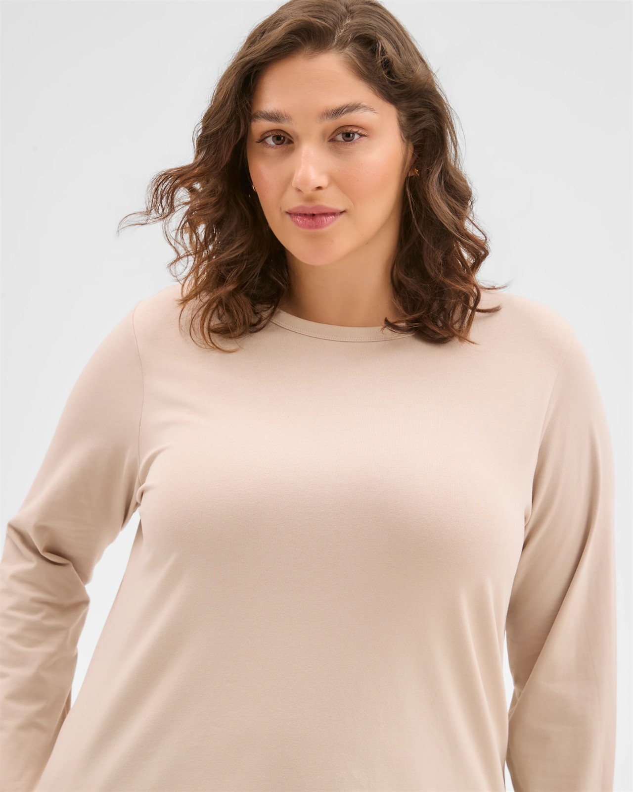 Plus Size Australian Cotton Long Sleeve Crew T-Shirt - Birch 5 of 6