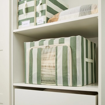 Anko Linen Look Collapsible Box with Window - Large, Green Stripe