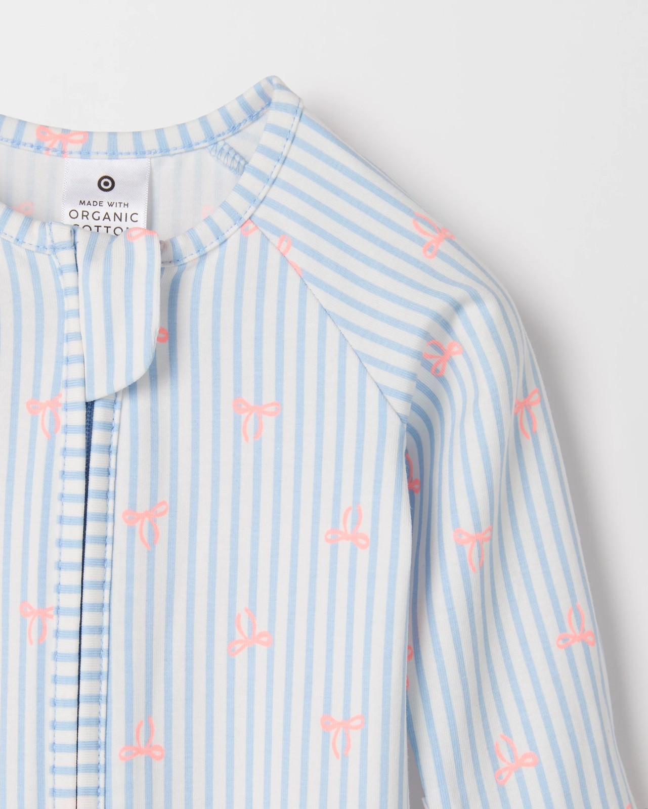 Baby Organic Cotton Zip Coverall - Stripe Bows Blue 2 of 2