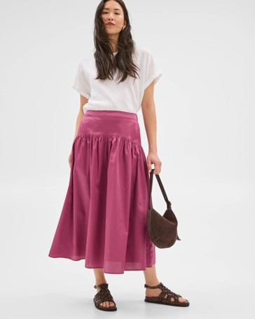 Australian Cotton Yoke Detail Midi Skirt