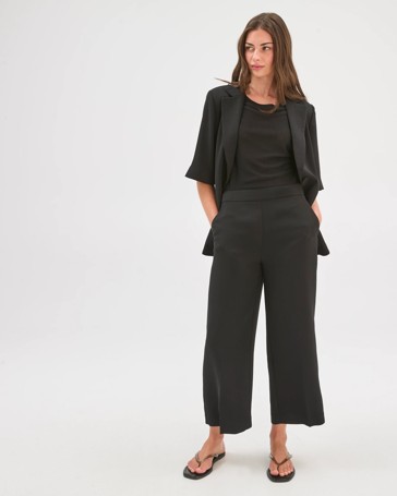 Petites Tailored Cropped Crepe Culotte Pants