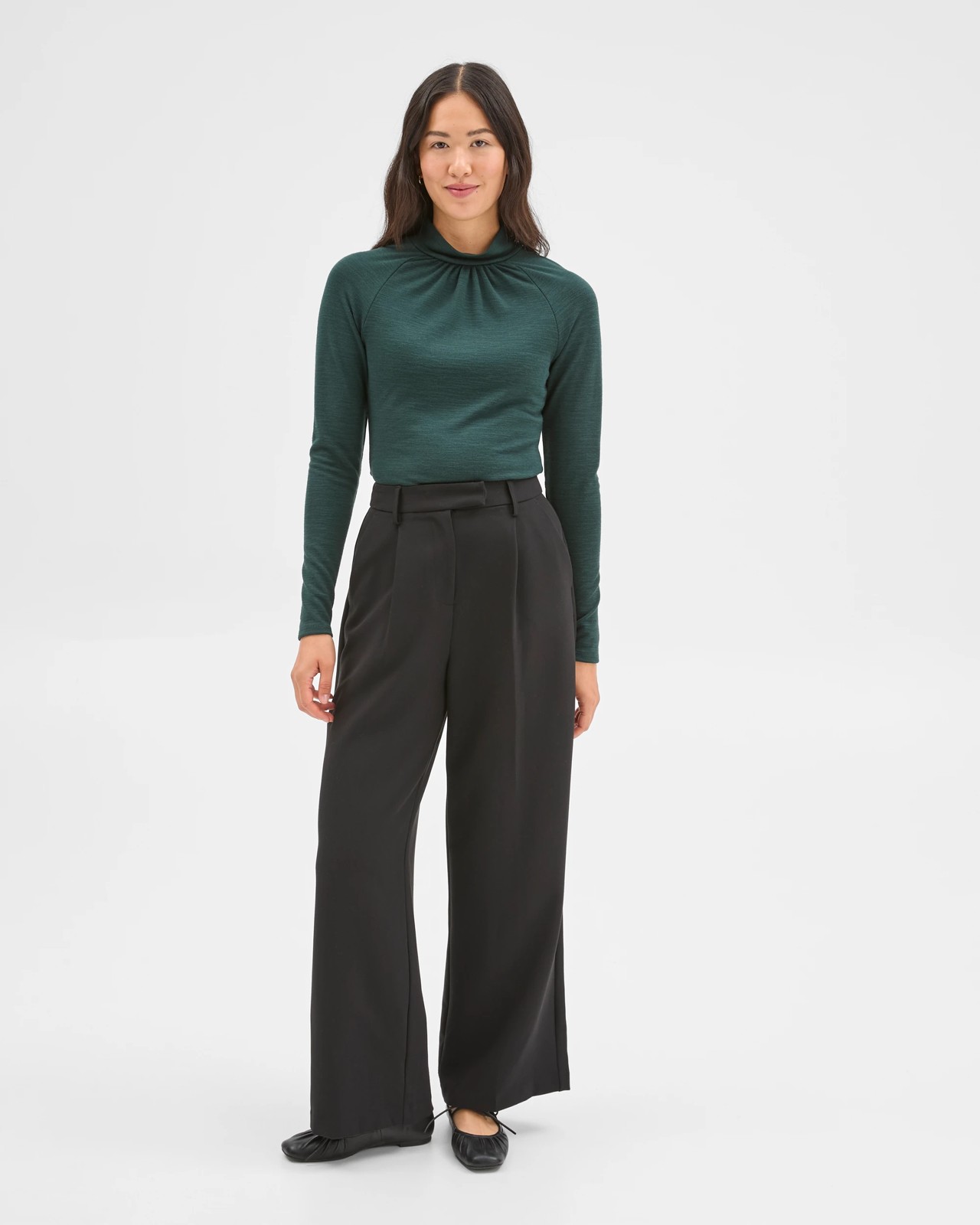 Preview Long Sleeve High Neck Drape Top - Mid Jade 2 of 6