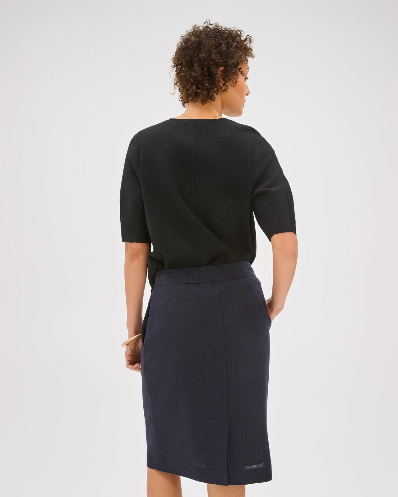 Preview Linen Blend Tailored Pencil Skirt - Ink Navy 6 of 6