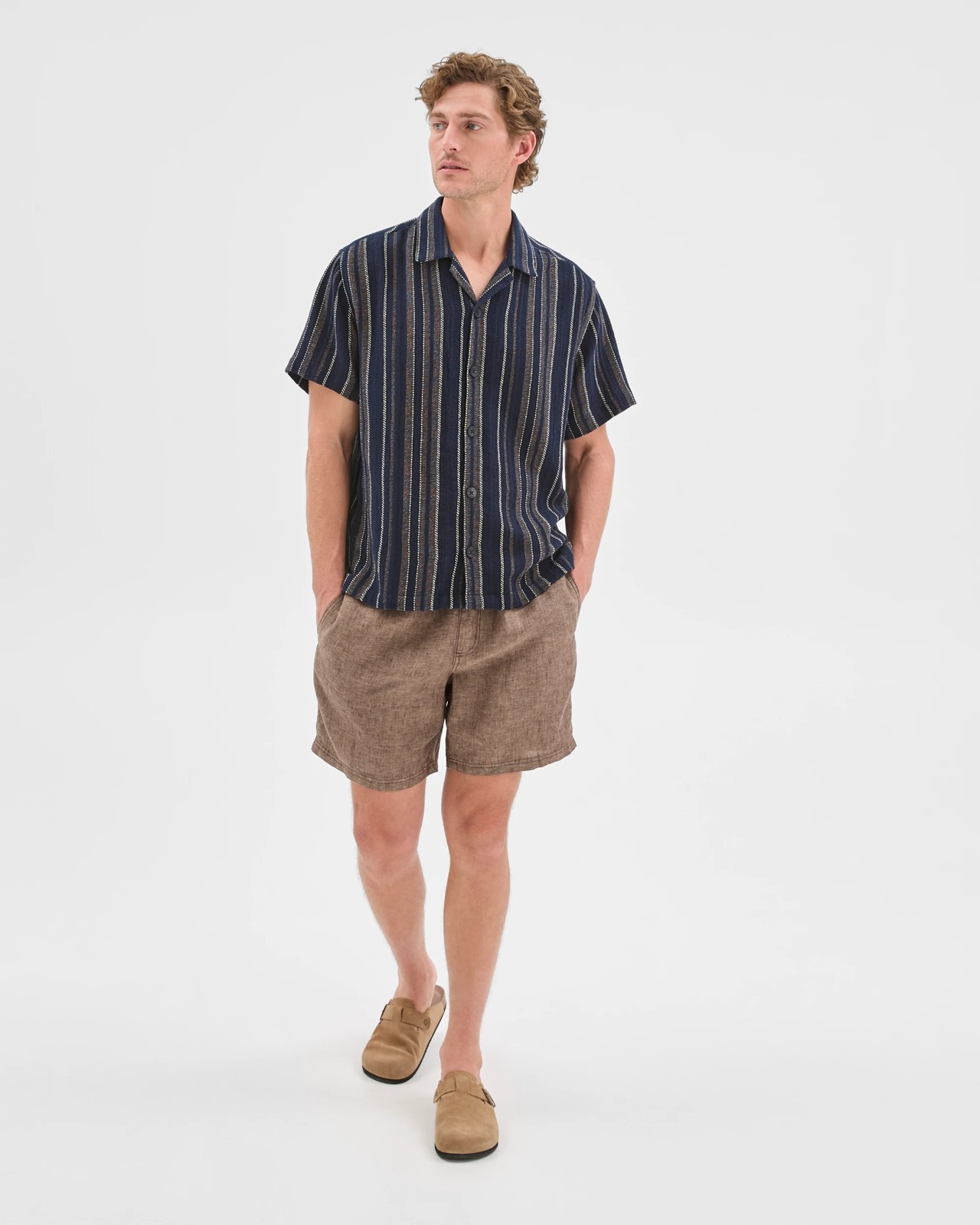 Textured Stripe Short Sleeve Shirt - Navy Stripe 3 of 6