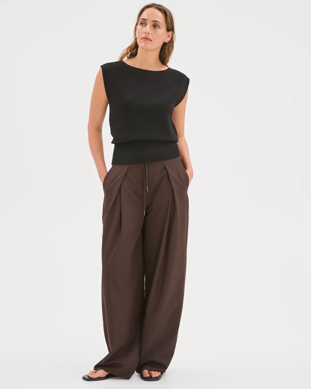 Preview Wide Barrel Leg Pants - Coffee Bean 2 of 6
