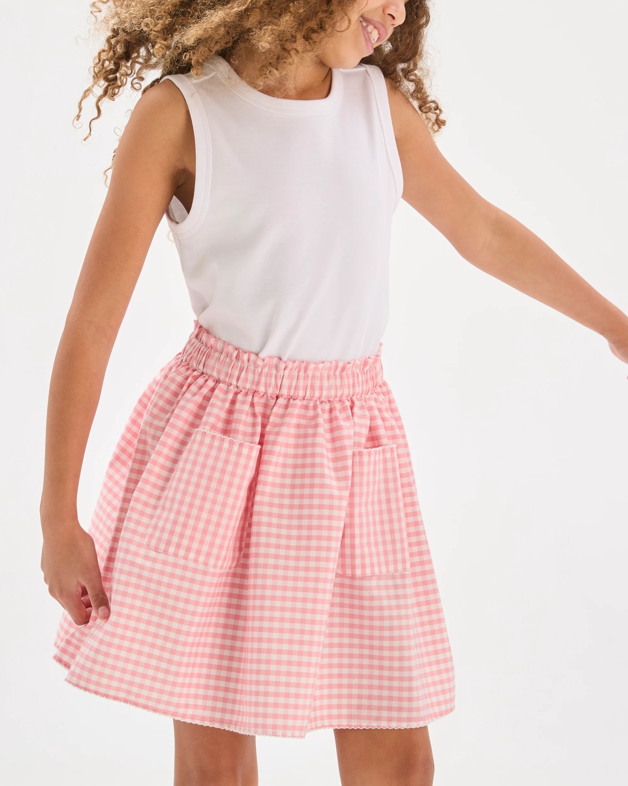 Woven A-Line Pull On Skirt - Gingham Pink 3 of 5