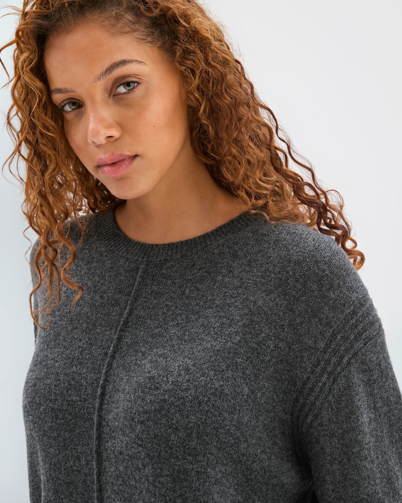 Lambswool Long Sleeve Sweater - Dark Grey Marle 5 of 5