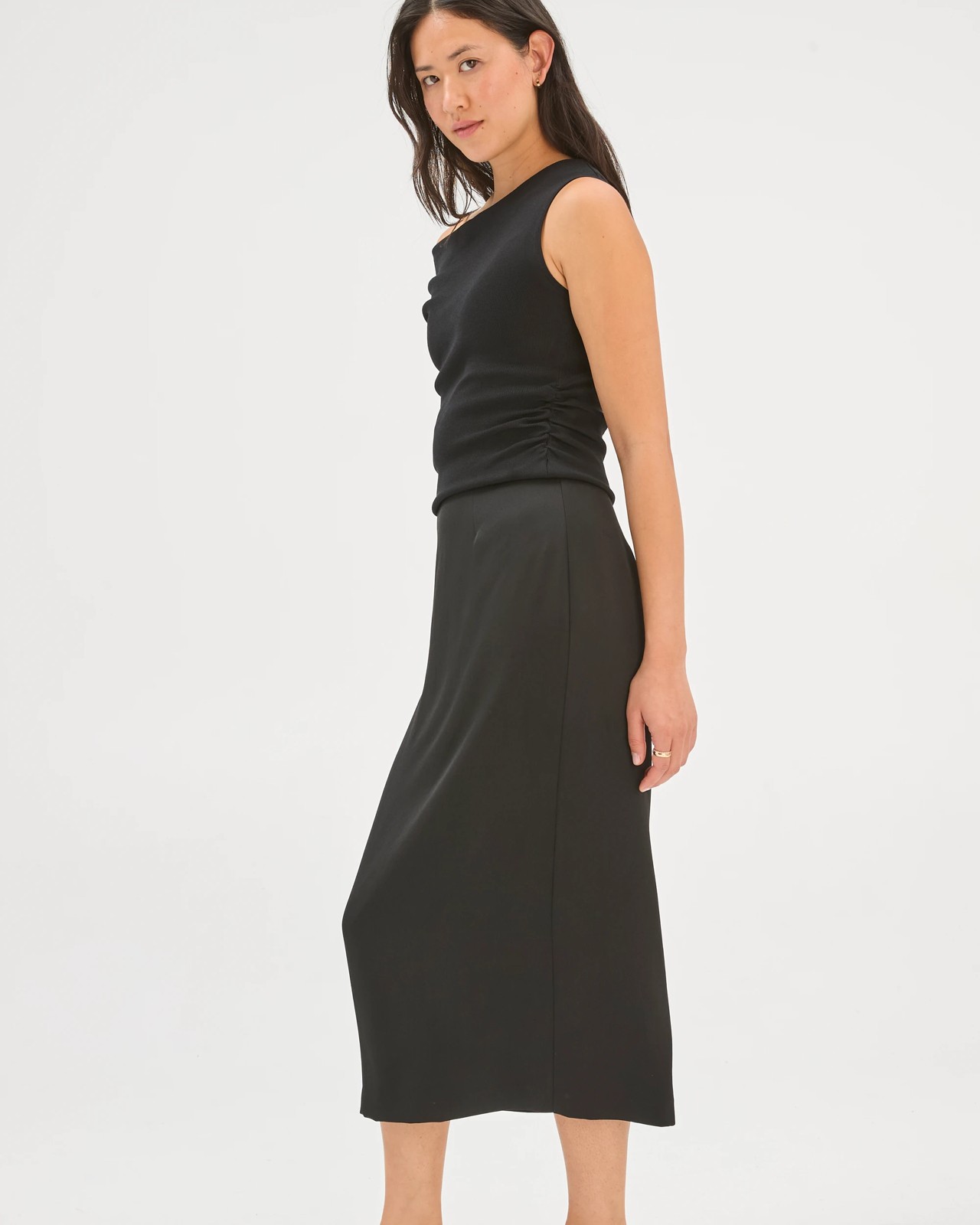 Preview Fiona Tailored Column Midi Satin Skirt - Black 4 of 5