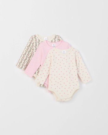 Baby Organic Cotton 3 Pack Long Sleeve Pointelle/Rib Bodysuit