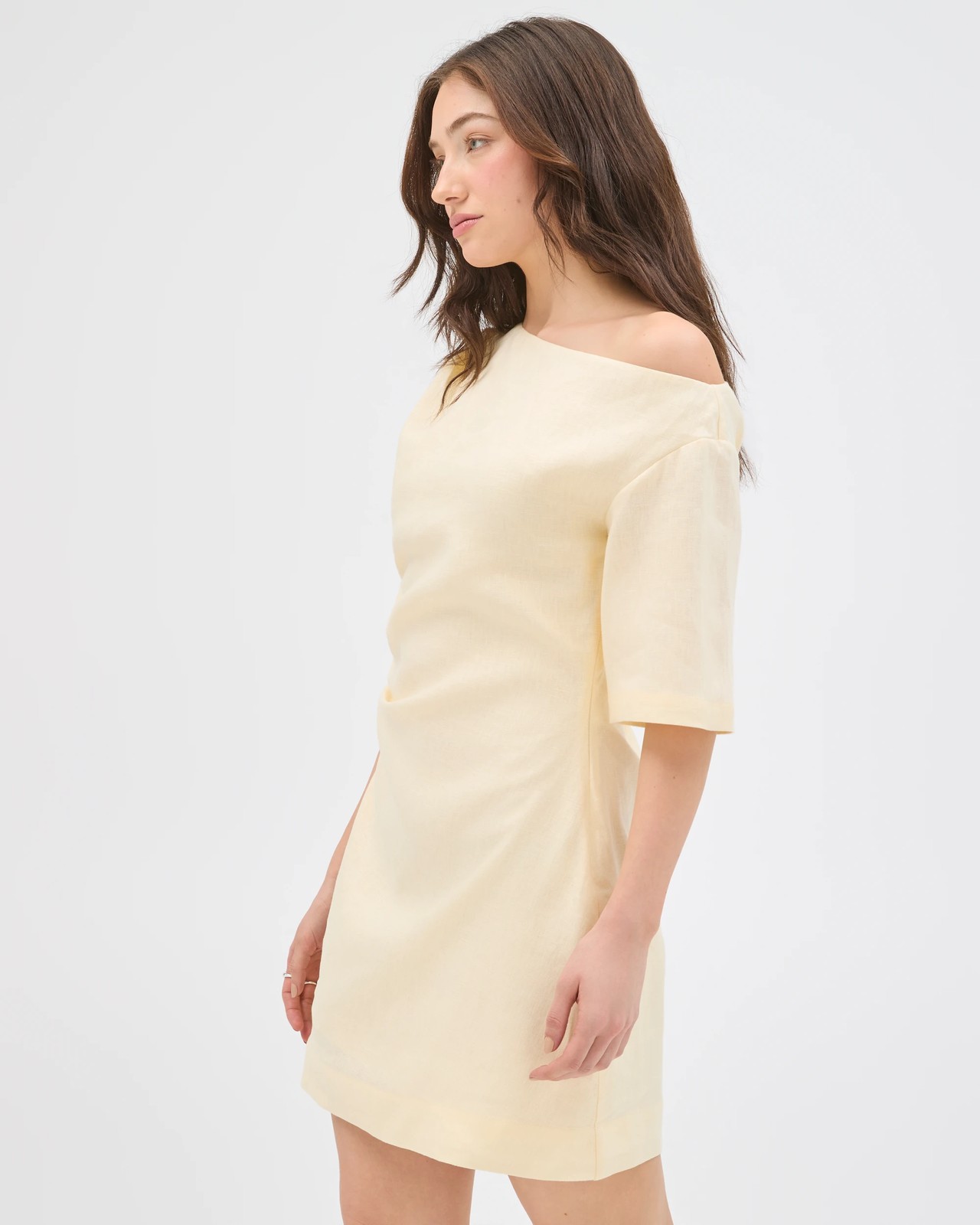 Lily Loves European Linen Off Shoulder Mini Dress - Butter 4 of 5