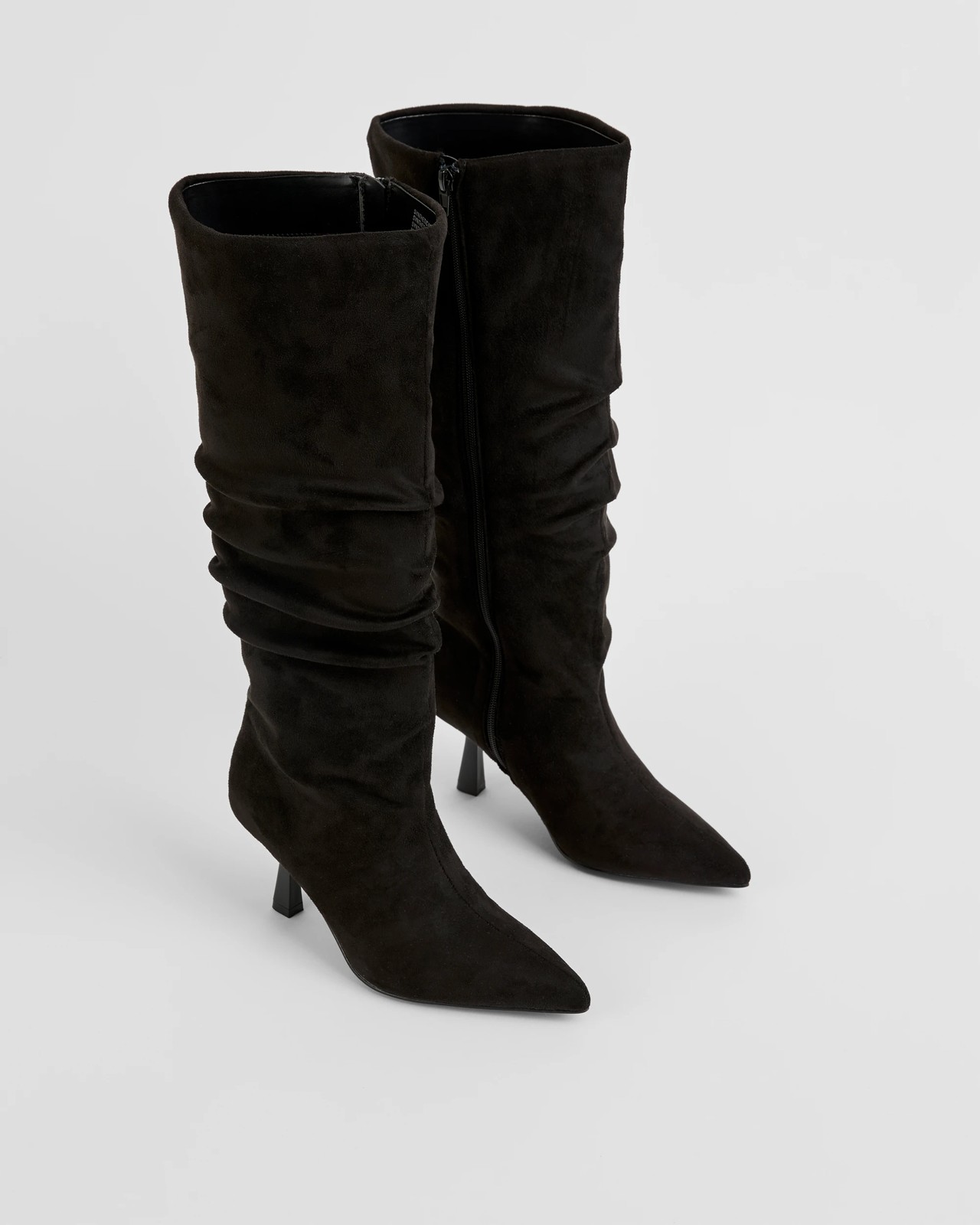 Low Heel Long Boot - Scarlet - Scrunched Black FX Suede 2 of 3