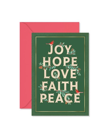 Hallmark Christmas Card - Joy, Hope, Love, Faith and Peace