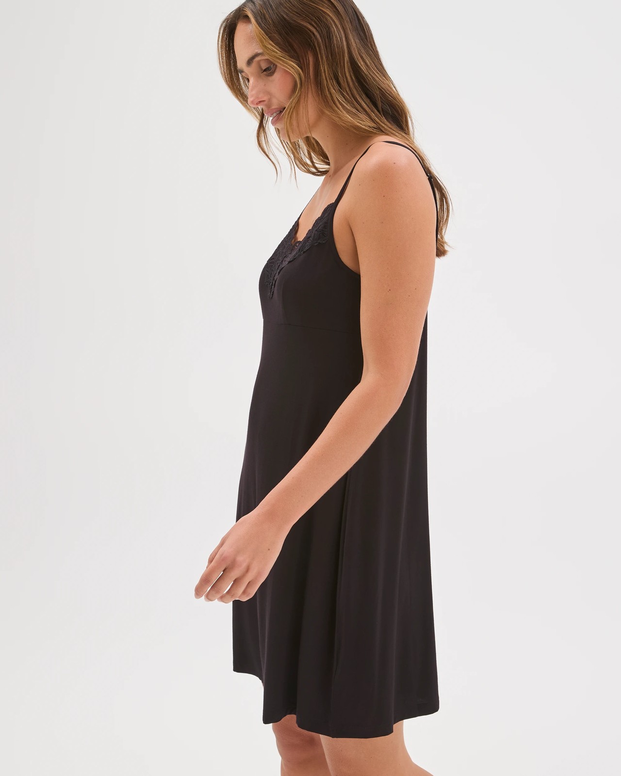 Bamboo Rich Lace Cami Sleep Nightie - Black 3 of 5
