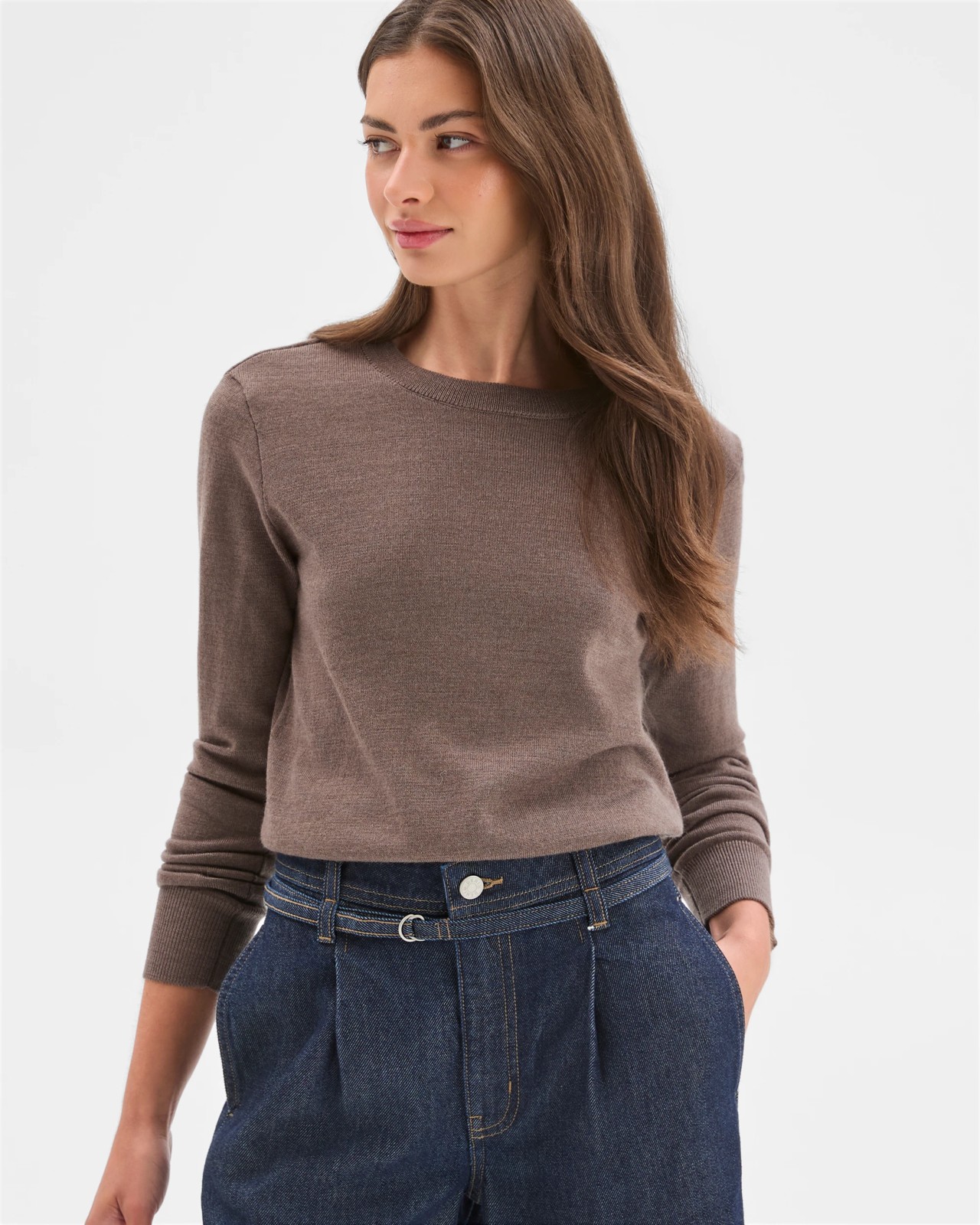 Petites Australian Merino Wool Crew Neck Sweater - Taupe 4 of 6