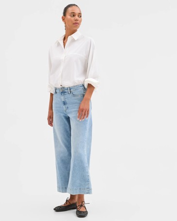 Kelsey Crop Length Wide Leg Denim Jeans