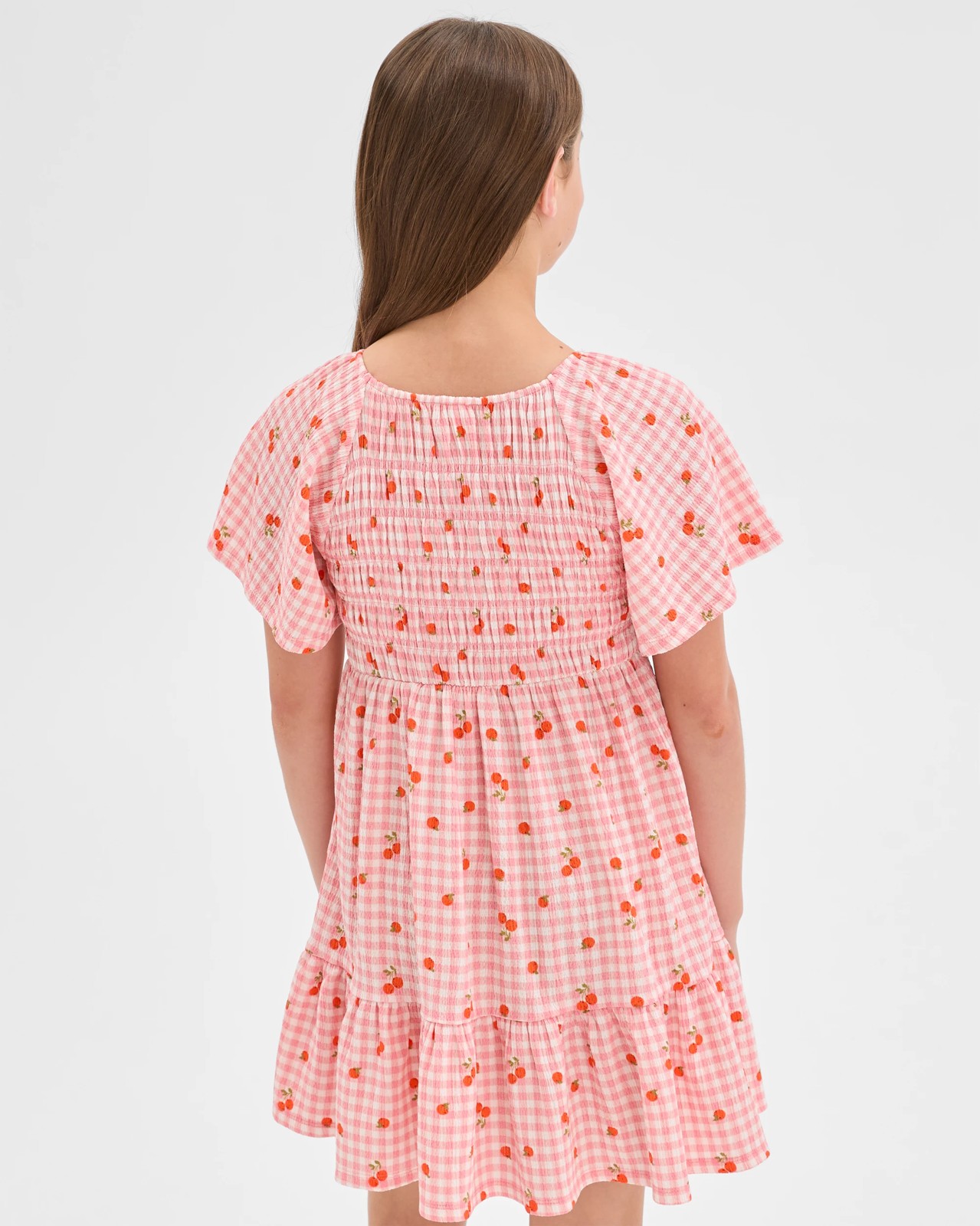 Flutter Sleeve Textured Knit Dress - Gingham Pink 5 of 5
