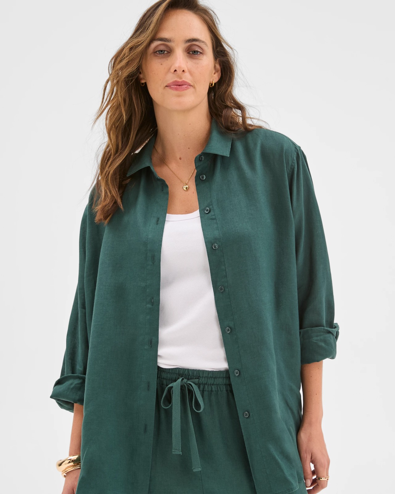 European Linen Long Sleeve Shirt - Deep Green 2 of 6