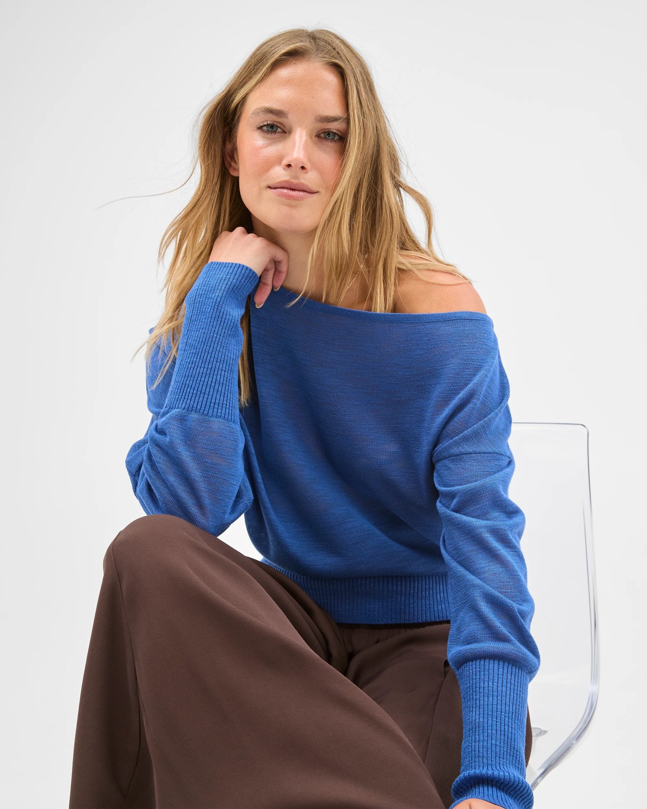 Lily Loves Slub Off Shoulder Knit Top - Iris Blue 3 of 6