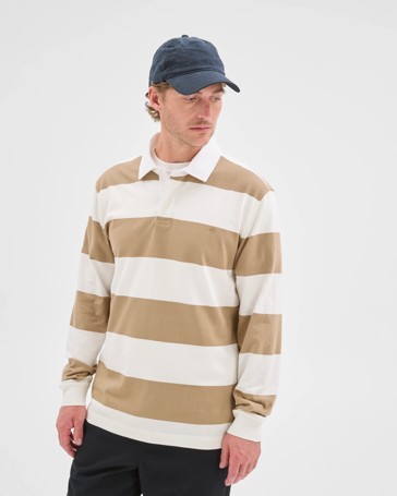 Australian Cotton Long Sleeve Rugby Stripe Polo Top