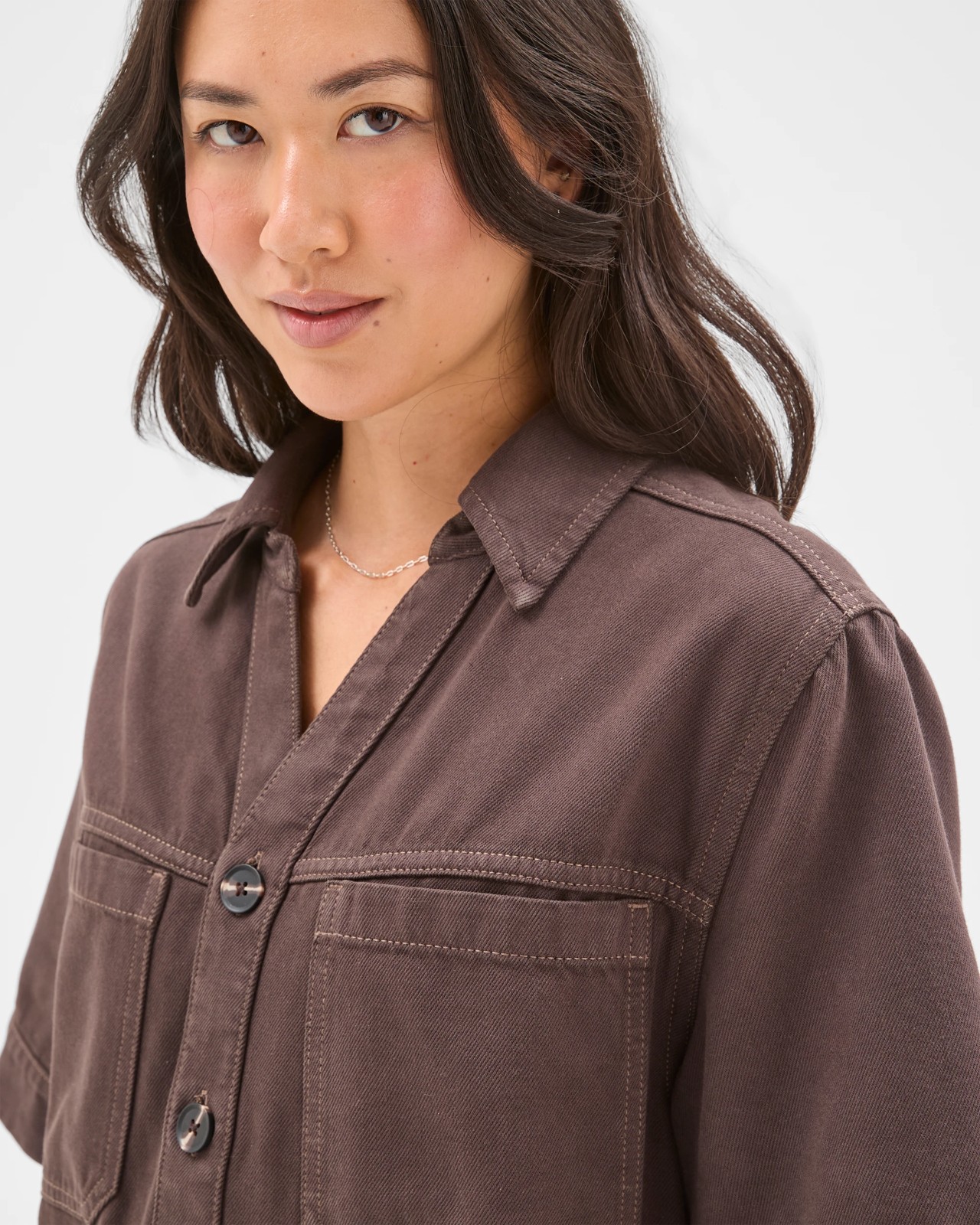 Short Sleeve V-Neck Denim Shirt Dress 5 of 5
