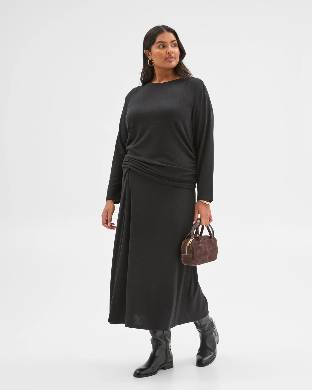 Plus Size Long Sleeve Drape Knit Top - Black 3 of 6
