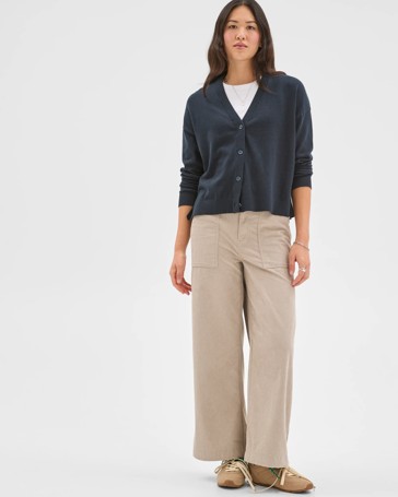 Crop Length Wide Leg Corduroy Pants