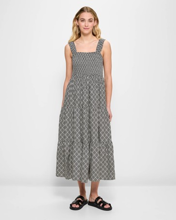 Shirred Bodice Midi Dress