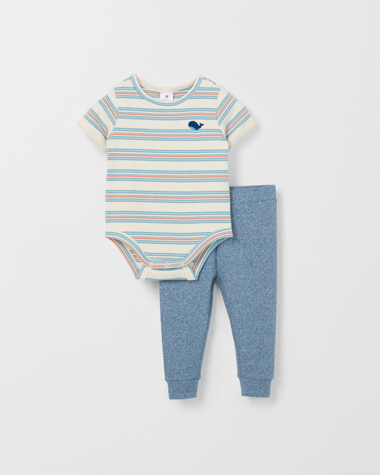 Baby Organic Cotton Ribbed Bodysuit and Leggings Set - Whale Stripe Blue 4 of 6
