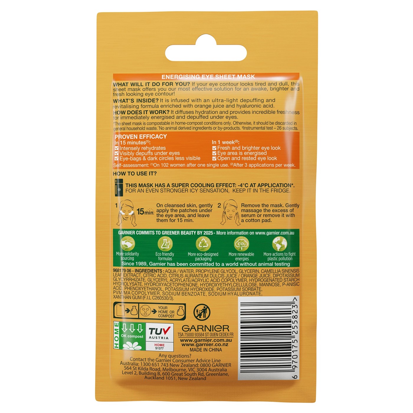 Garnier SkinActive Hydra Bomb Eye Sheet Mask 6g - Orange Juice & Hyaluronic Acid 2 of 6