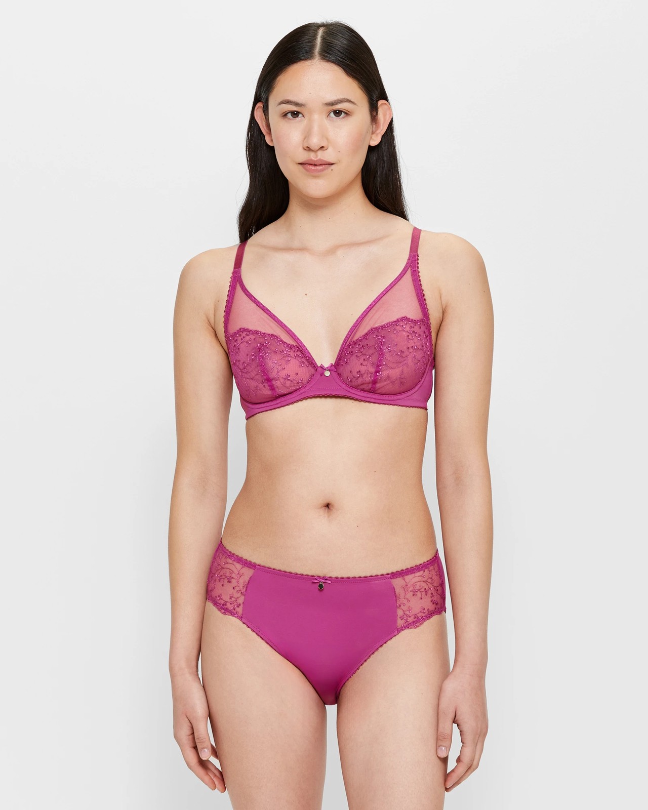 Embroidered Plunge Soft Cup Bra - Preview - Magenta Haze