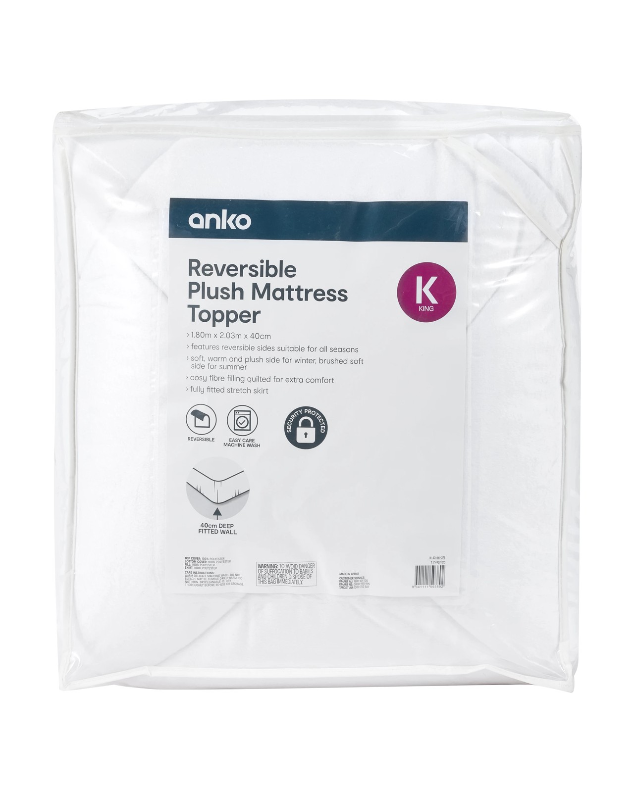 Anko Reversible Plush Mattress Topper, King Bed - White 6 of 6